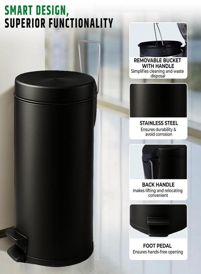 روبوست سلة مهملات متينة بدواسة - 5 لتر | سلة مهملات من الفولاذ المقاوم للصدأ الأسود | 7 بوصة (عرض) × 10 بوصة (ارتفاع) | سلة مهملات صغيرة للحمام، غرفة النوم، المرحاض، والمطبخ | متينة ومقاومة للتآكل - عبوة من قطعة واحدة - Image 2